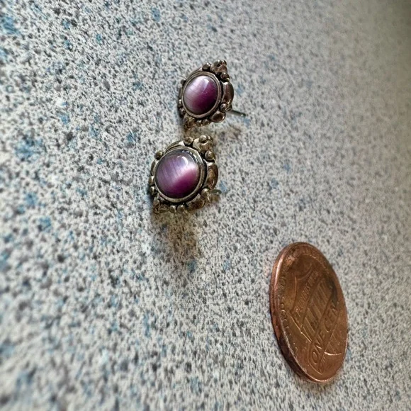Vintage Avon 90s moonstone tiger eye stud earrings amethyst silver 1990s studs - Picture 4 of 11